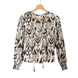 Misa Los Angeles Merida Tie Ikat Long Sleeve Split Neck Blouse size M